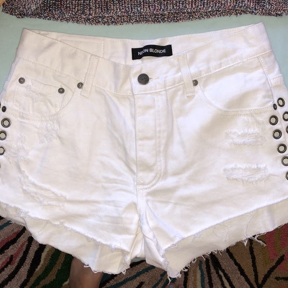 Dolls Kill Distressed Eyelit Cutoff Denim Short - Picture 8 of 14